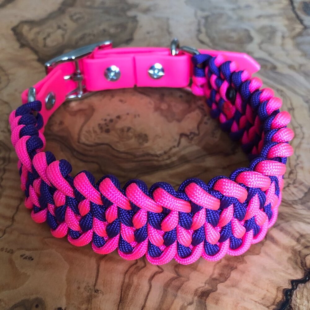 Dog Collar Small/Medium Adjustable 14" to 16.5" Hot Pink & Purple Paracord New